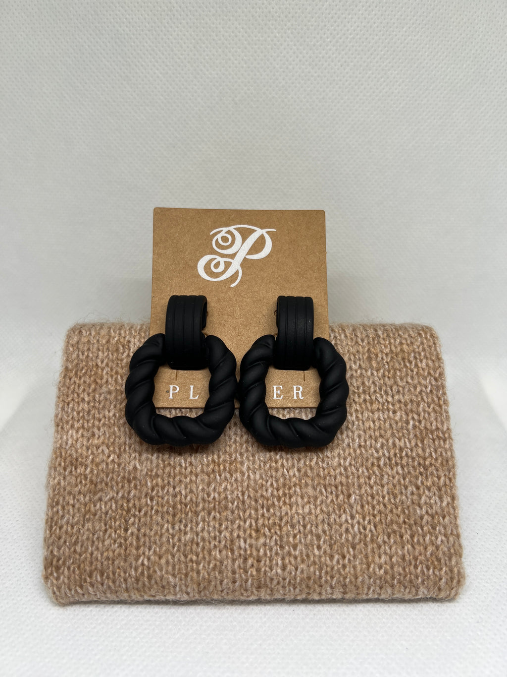 Black Twisted Rope Hoop Earrings – Matte Finish
