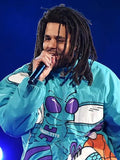 J. Cole 90s Char­lotte Hor­nets Blue Hooded Jack­et