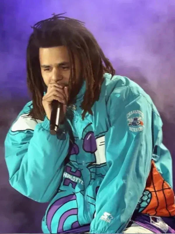 J. Cole 90s Char­lotte Hor­nets Blue Hooded Jack­et