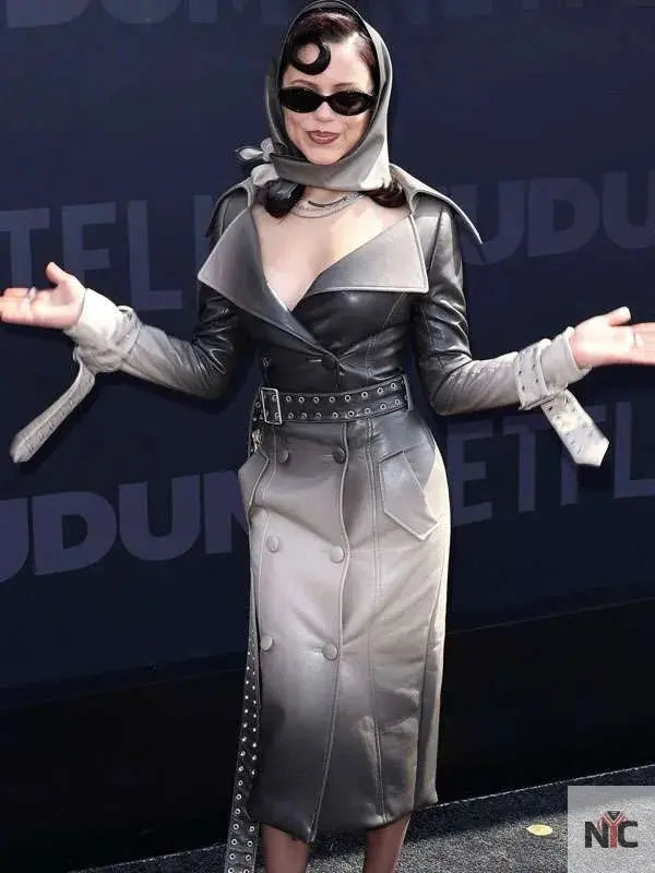 Jenna Ortega Tudum 2025 Leather Coat