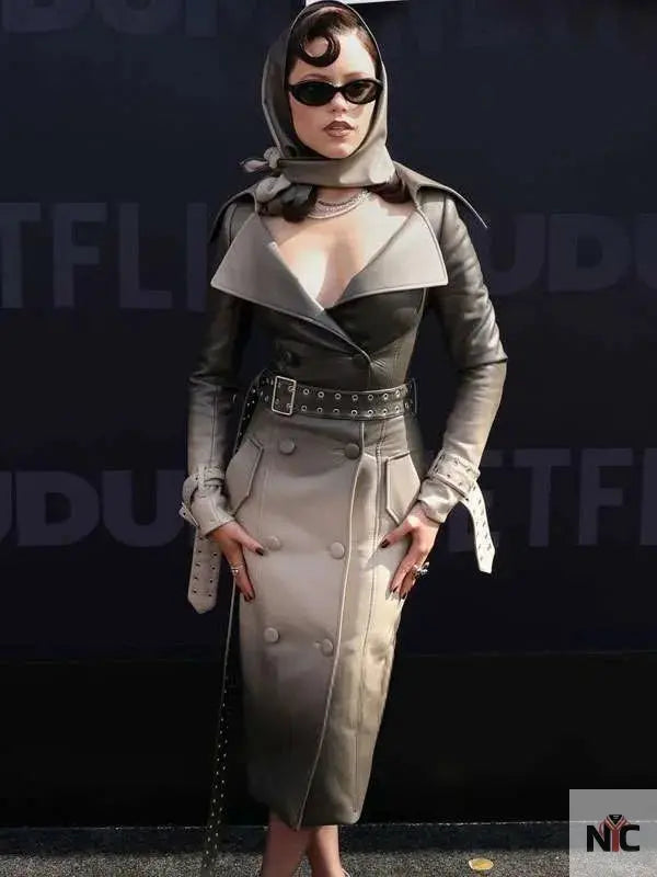 Jenna Ortega Tudum 2025 Leather Coat