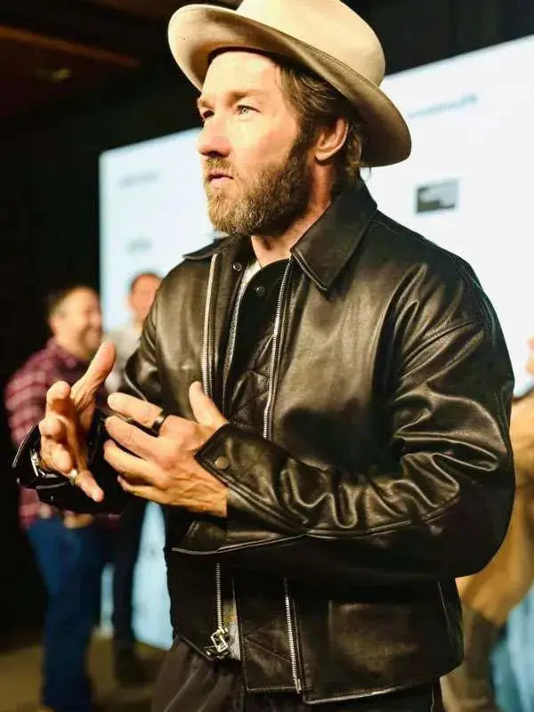 Joel Edgerton Train Dreams 2025 Black Leather Jacket