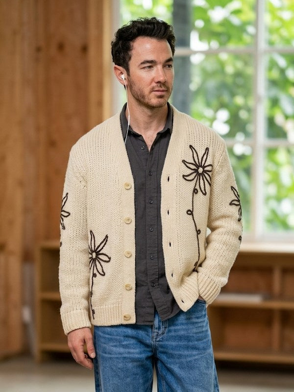 Kevin Jonas Hey Jonas! Podcast 2026 Beige Floral Cardigan