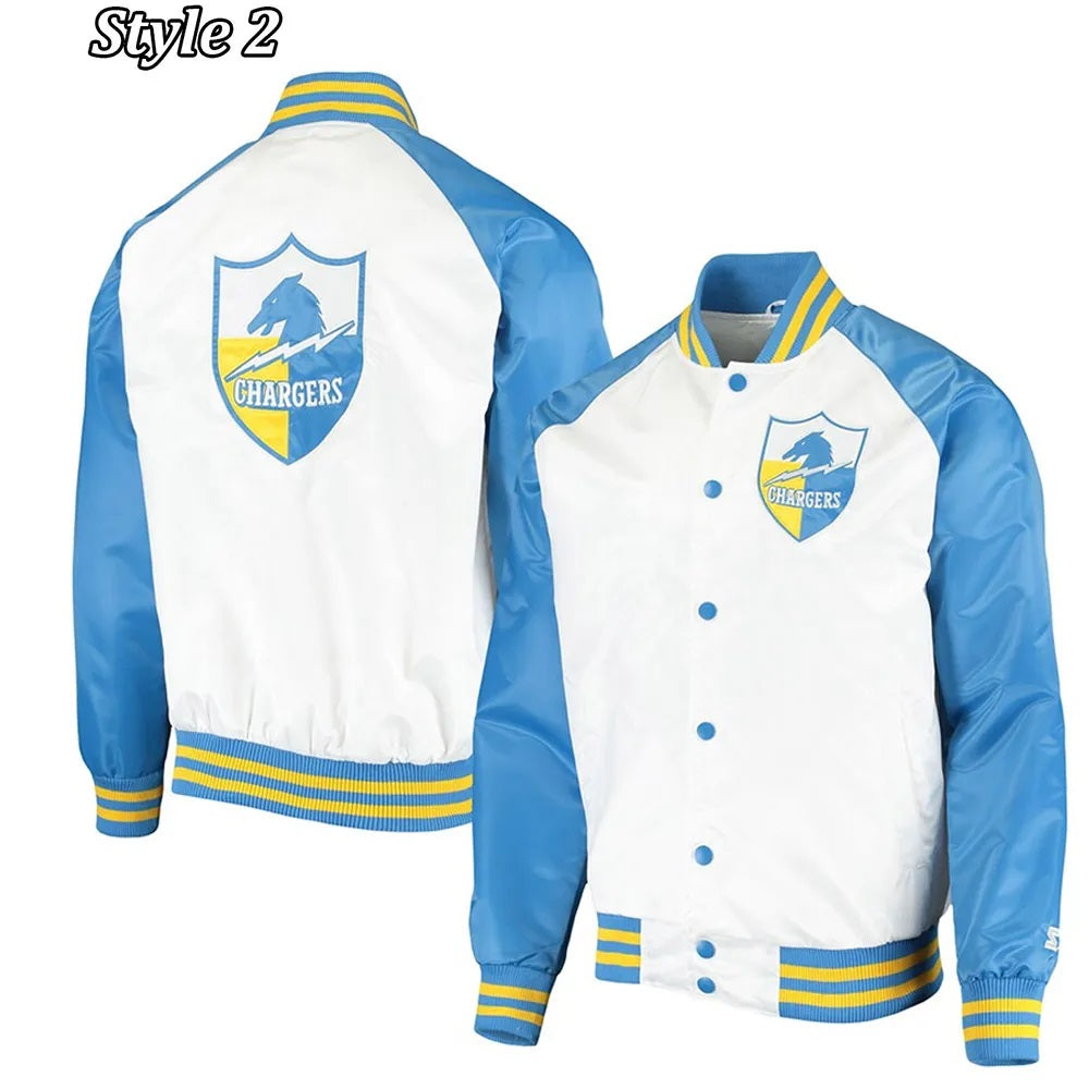 LA Chargers Renegade Throwback White and Powder Blue Satin Jacket