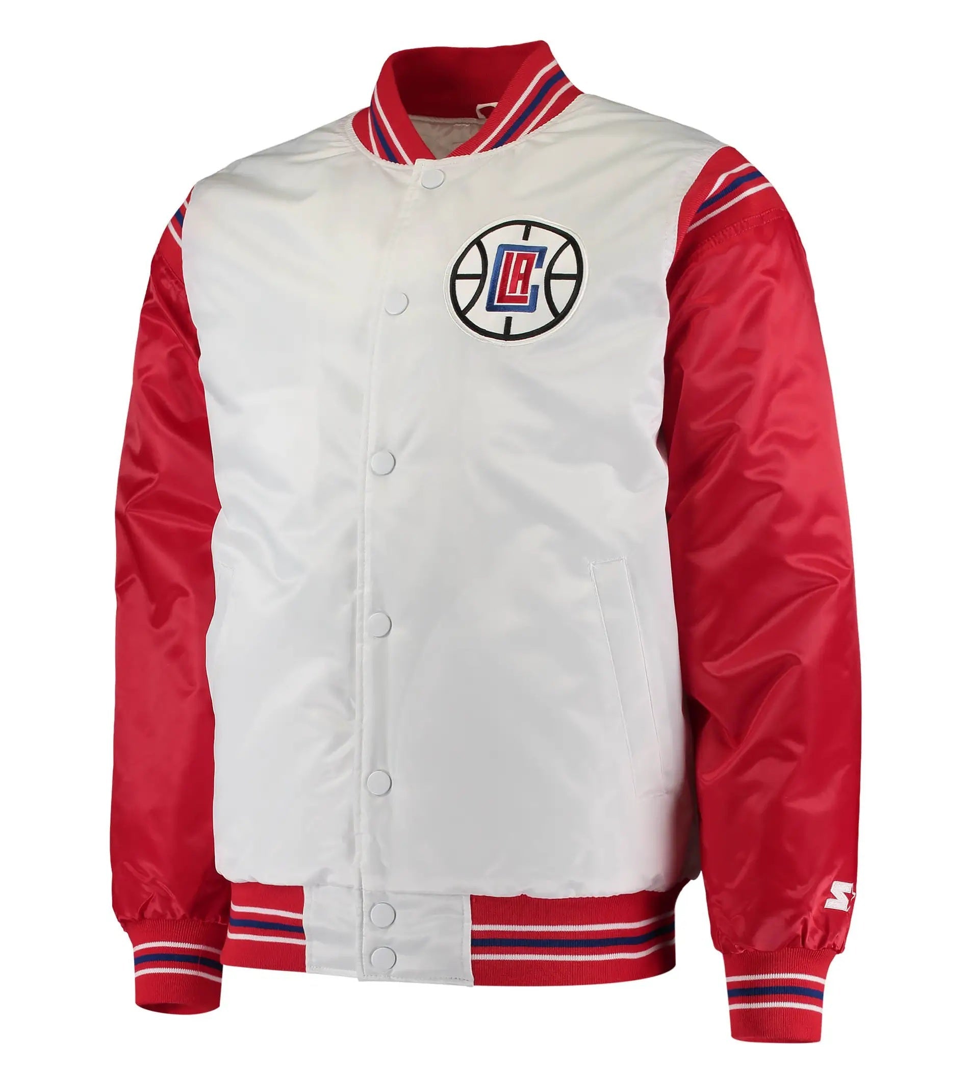 LA Clippers Renegade Full-Snap White & Red Satin Varsity Jacket