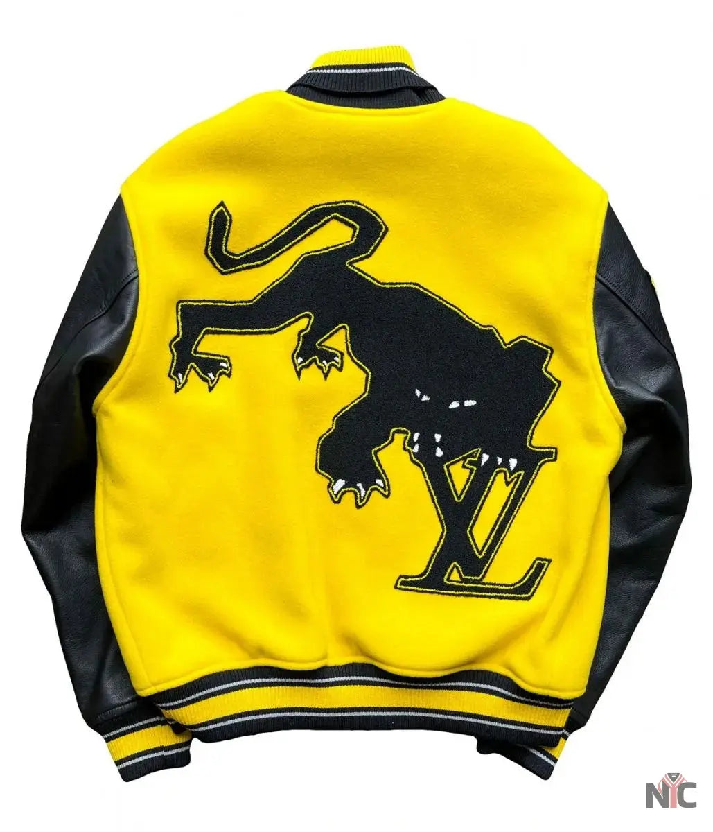 LV Letterman Yellow and Black Leather Jacket