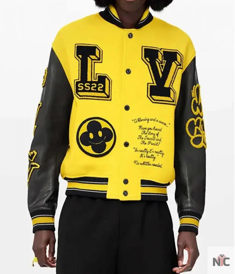 LV Letterman Yellow and Black Leather Jacket