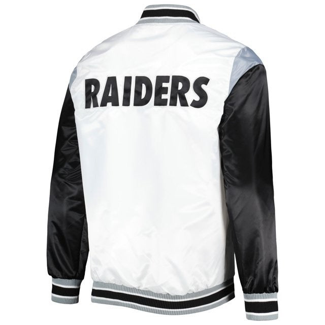 Las Vegas Raiders Throwback Warm Up Pitch White Satin Jacket