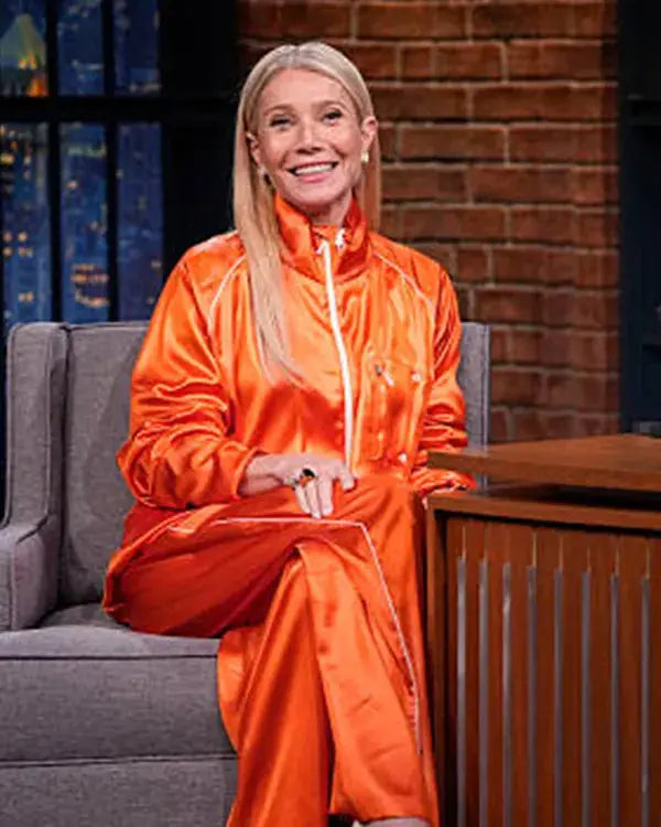 Late Night with Seth Meyers Gwyneth Paltrow Orange Tracksuit