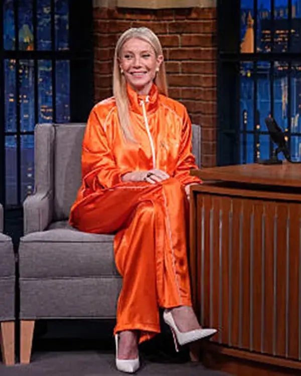 Late Night with Seth Meyers Gwyneth Paltrow Orange Tracksuit
