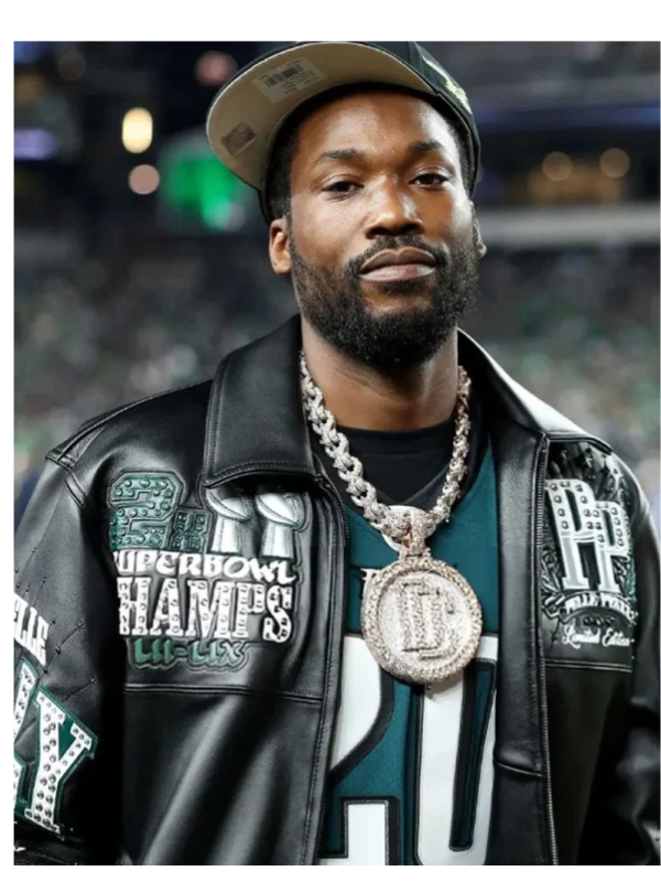 Meek Mill Eagles Black Leather Jacket