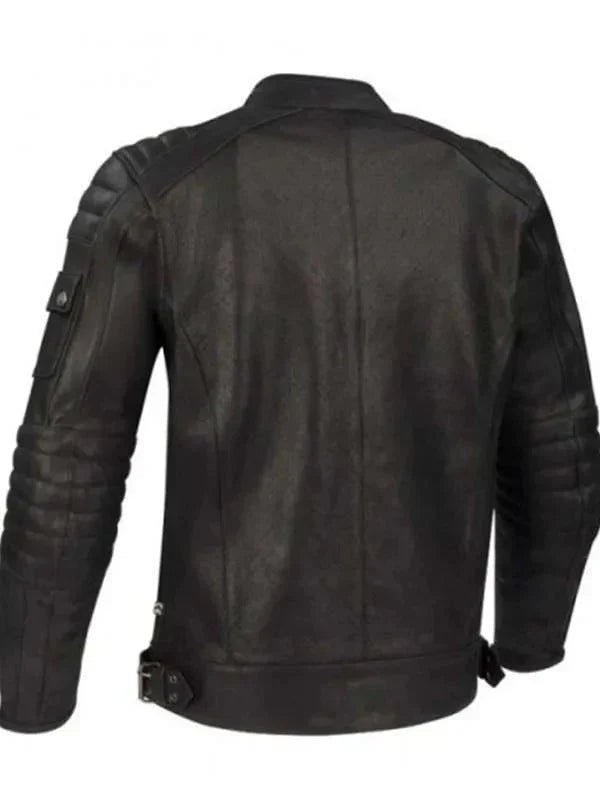 Men Quilted Black Moto Real Leather Jacket