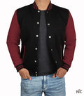 Men's Black & Maroon Varsity Jacket - Bomber Letterman Style