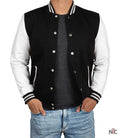 Men's Black and White Varsity Jacket - College Baseball Style