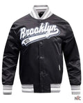 Men’s Brooklyn Nets Pro Standard Black Script Tail Full-Snap Satin Varsity Jacket