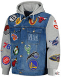 Men’s FISLL Blue/Gray NBA All Teams Full-Button Hoodie Denim Jacket