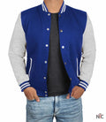 Men's Grey and Royal Blue Varsity Jacket - Letterman Style