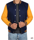 Men's Navy Blue and Yellow Varsity Jacket | Baseball Letterman