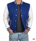 Men's Royal Blue & White Varsity Jacket - Classic Baseball Bomber Style
