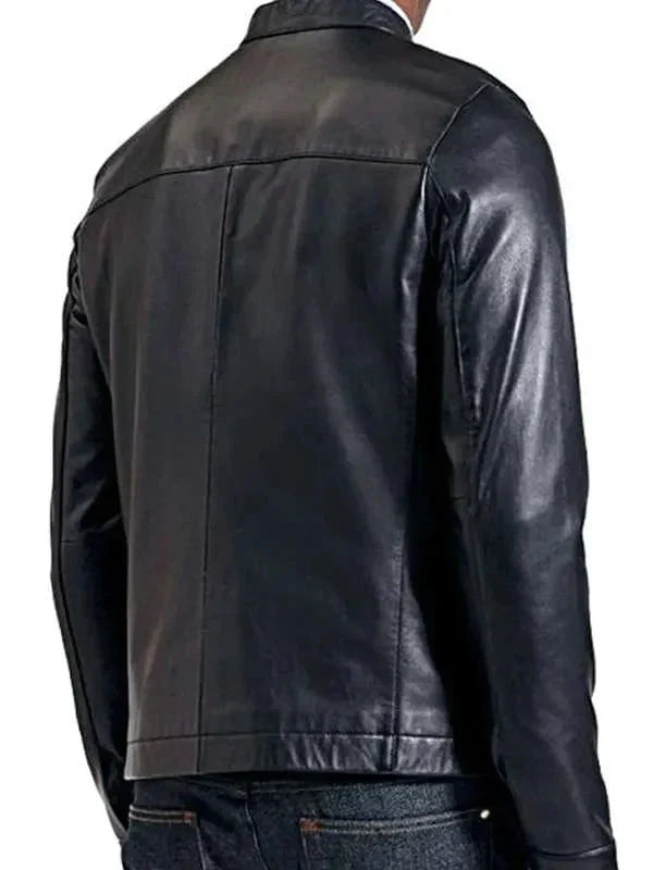 Sheepskin Slim Fit Men Black Leather Jacket