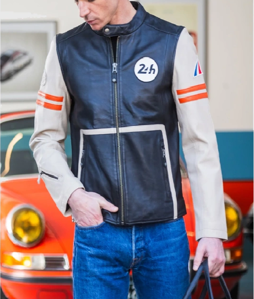 Mans Karl 24h Le Ecru Black Leather Jacket