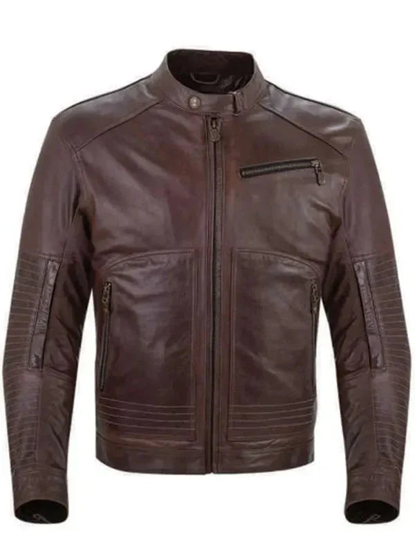 Brown Cafe Racer Real Leather Jacket For Men