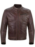Brown Cafe Racer Real Leather Jacket For Men
