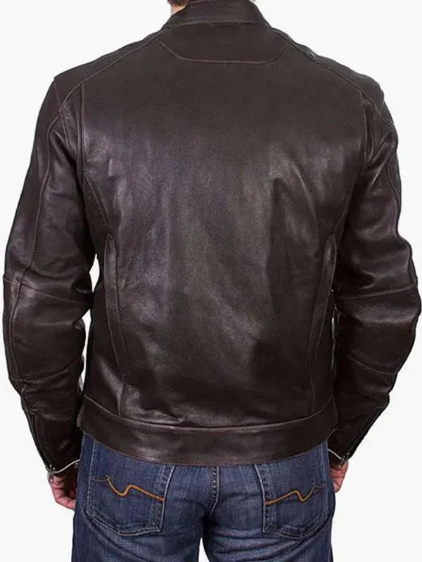 Men Brown Cafe Racer Real Leather Jacket