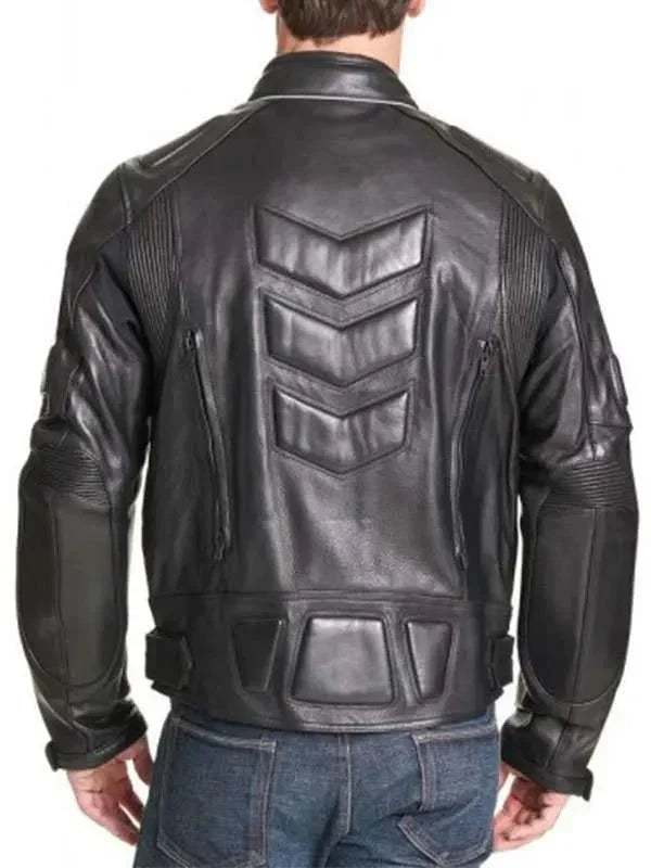 Men Motorcycle Black Padded Real Leather Jacket
