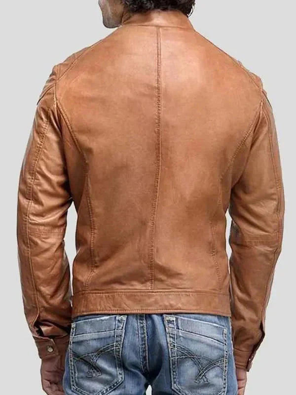 Men’s Cafe Racer 4 Zipper Pockets Brown Real Leather Jacket