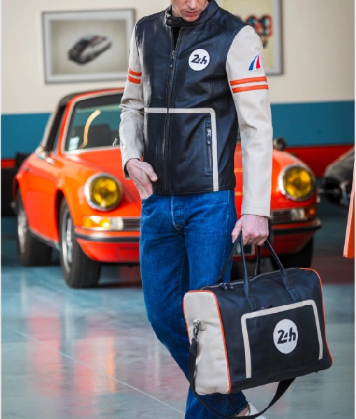 Mans Karl 24h Le Ecru Black Leather Jacket