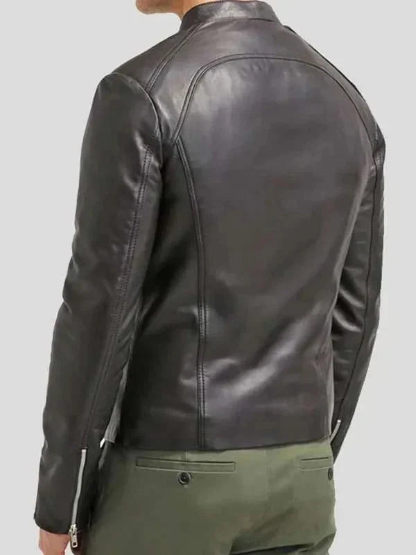 Men Cafe Racer Black Slim Fit Real Leather Jacket