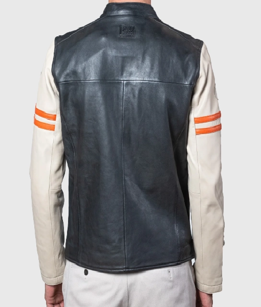 Mans Karl 24h Le Ecru Black Leather Jacket