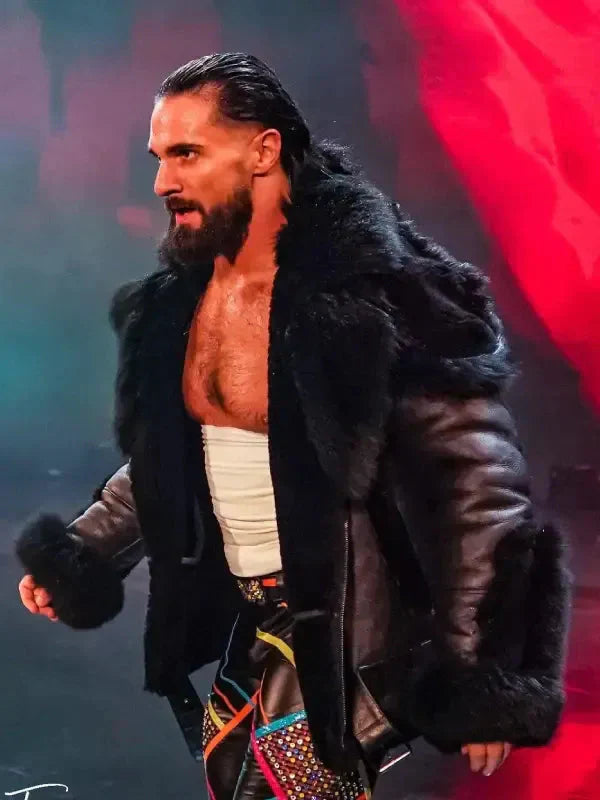 Men’s Monday Night RAW Black Leather Fur Jacket