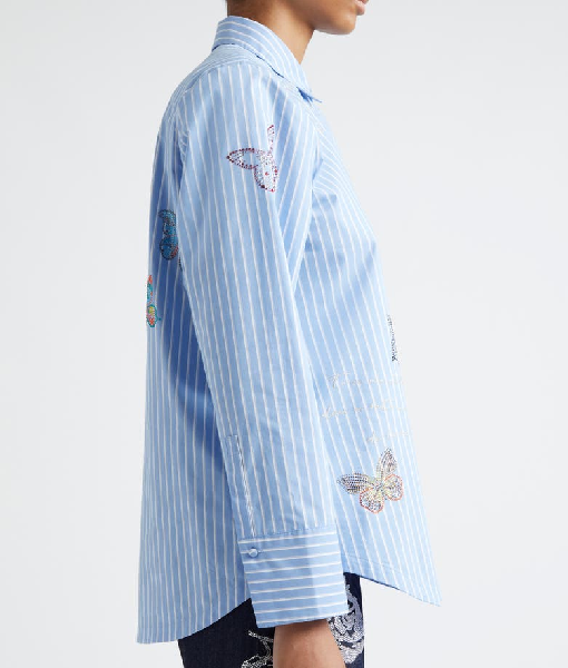 Butterfly Stripe Cotton Blend Shirt