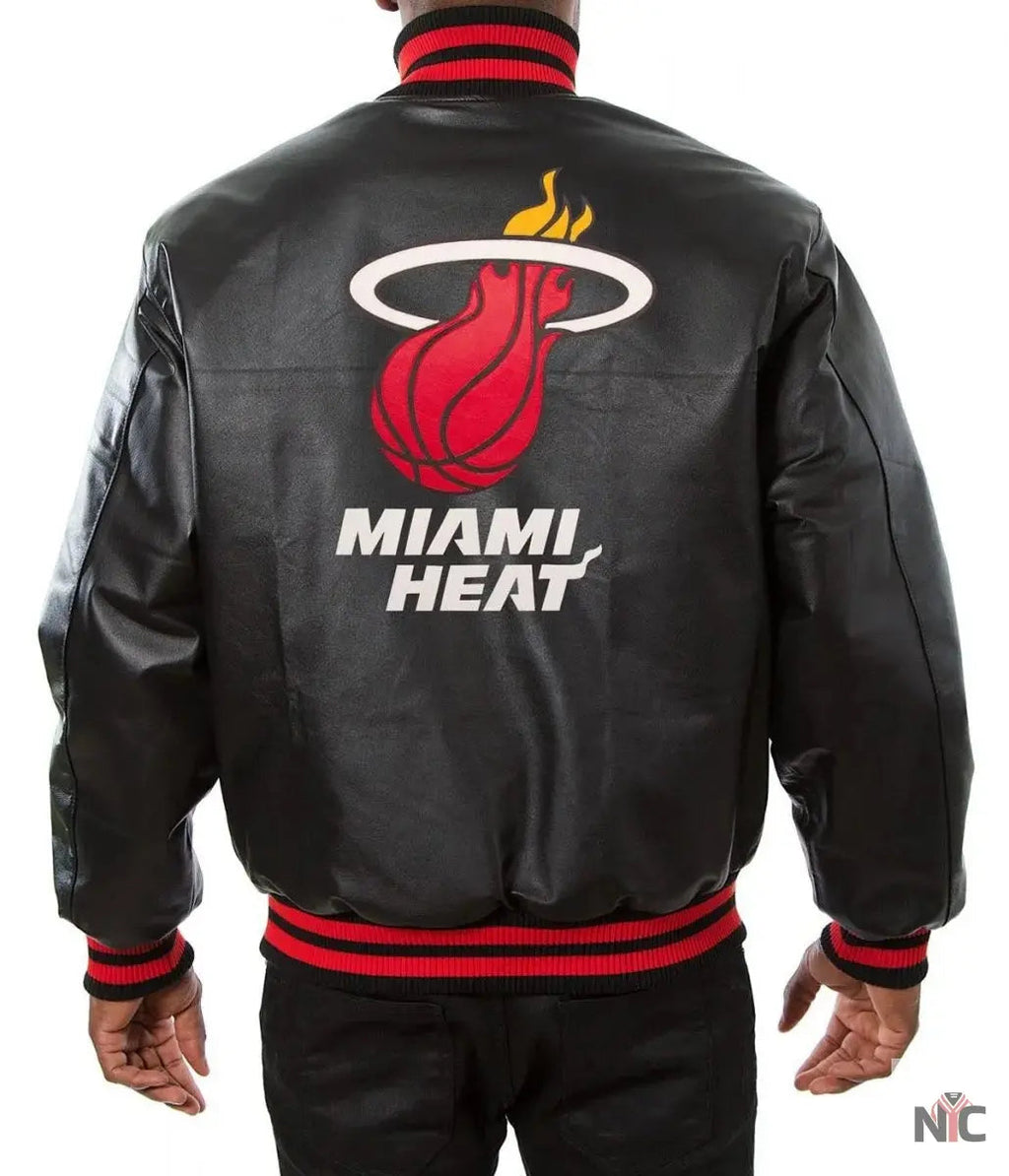 Miami Heat Black Leather Varsity Jacket