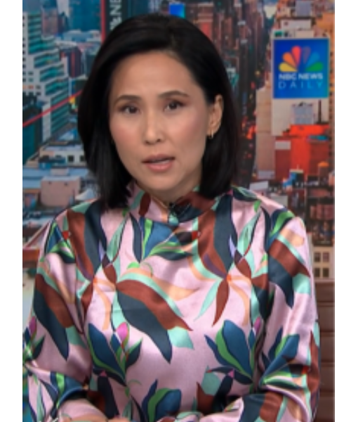 NBC News Daily 2025 Vicky Nguyen Pink Printed Satin Mock Neck Top