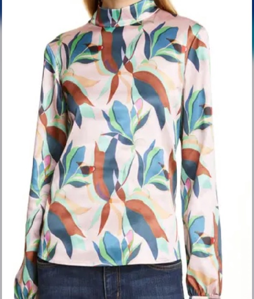 NBC News Daily 2025 Vicky Nguyen Pink Printed Satin Mock Neck Top