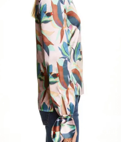 NBC News Daily 2025 Vicky Nguyen Pink Printed Satin Mock Neck Top