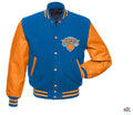 NY Knicks Blue and Orange Varsity Jacket	New York Knicks Jackets / NBA