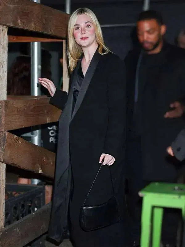 NYC Elle Fanning Black Wool Coat