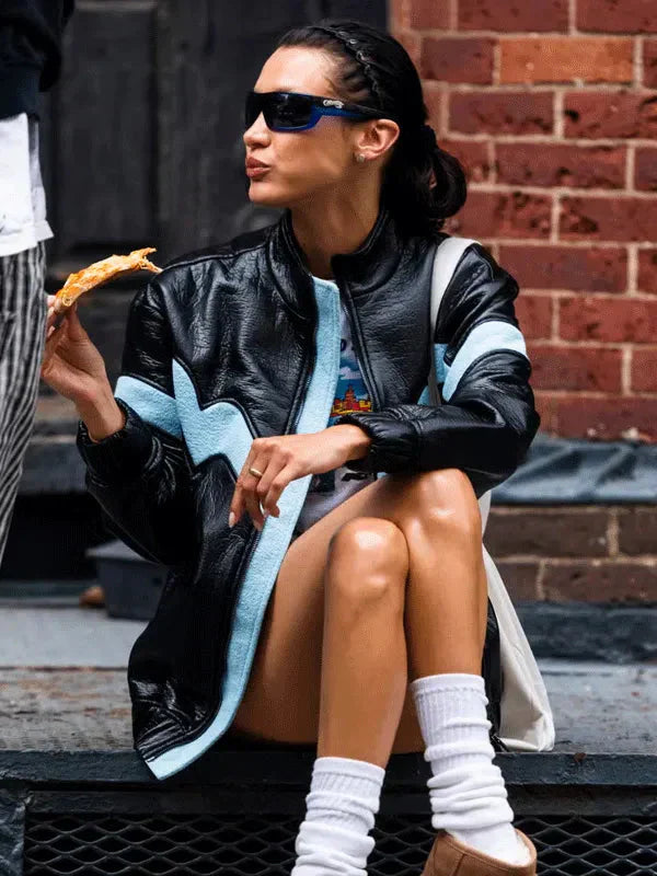 New York Street Bella Hadid Black Leather Jacket