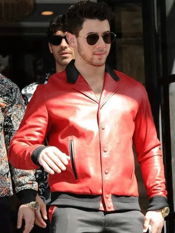 Nick Jonas Red Bomber Jacket