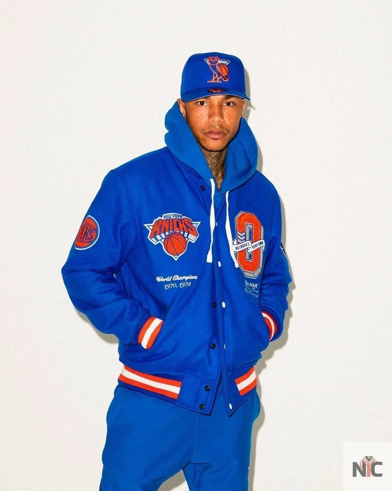 OVO x NBA New York Knicks Blue Varsity Jacket