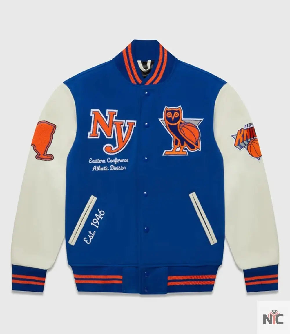 OVO x NBA New York Knicks Blue Varsity Jacket
