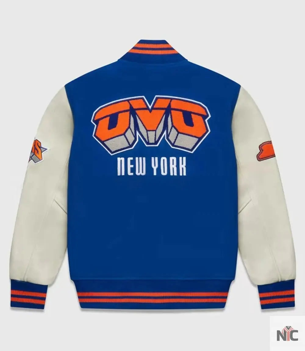 OVO x NBA New York Knicks Blue Varsity Jacket