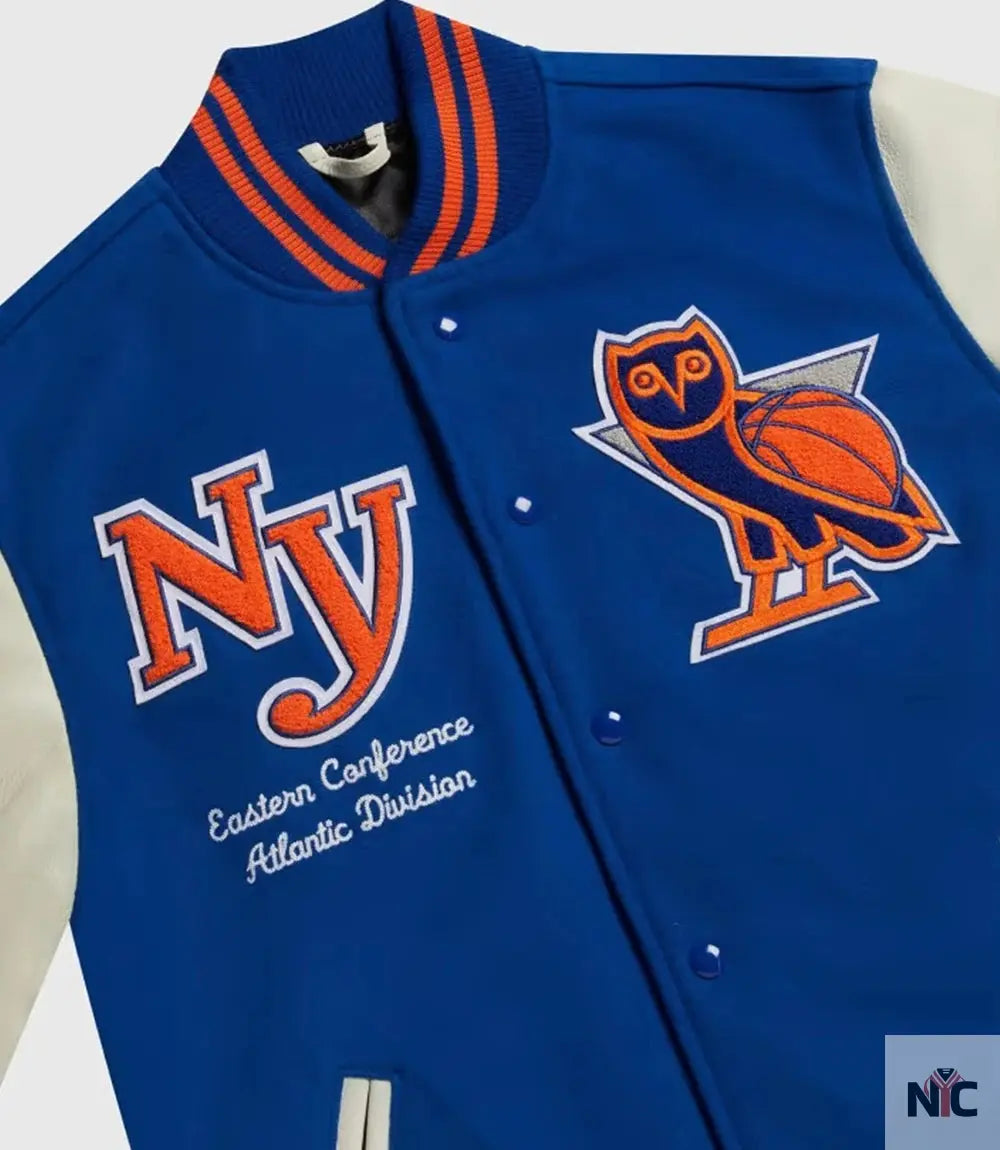 OVO x NBA New York Knicks Blue Varsity Jacket