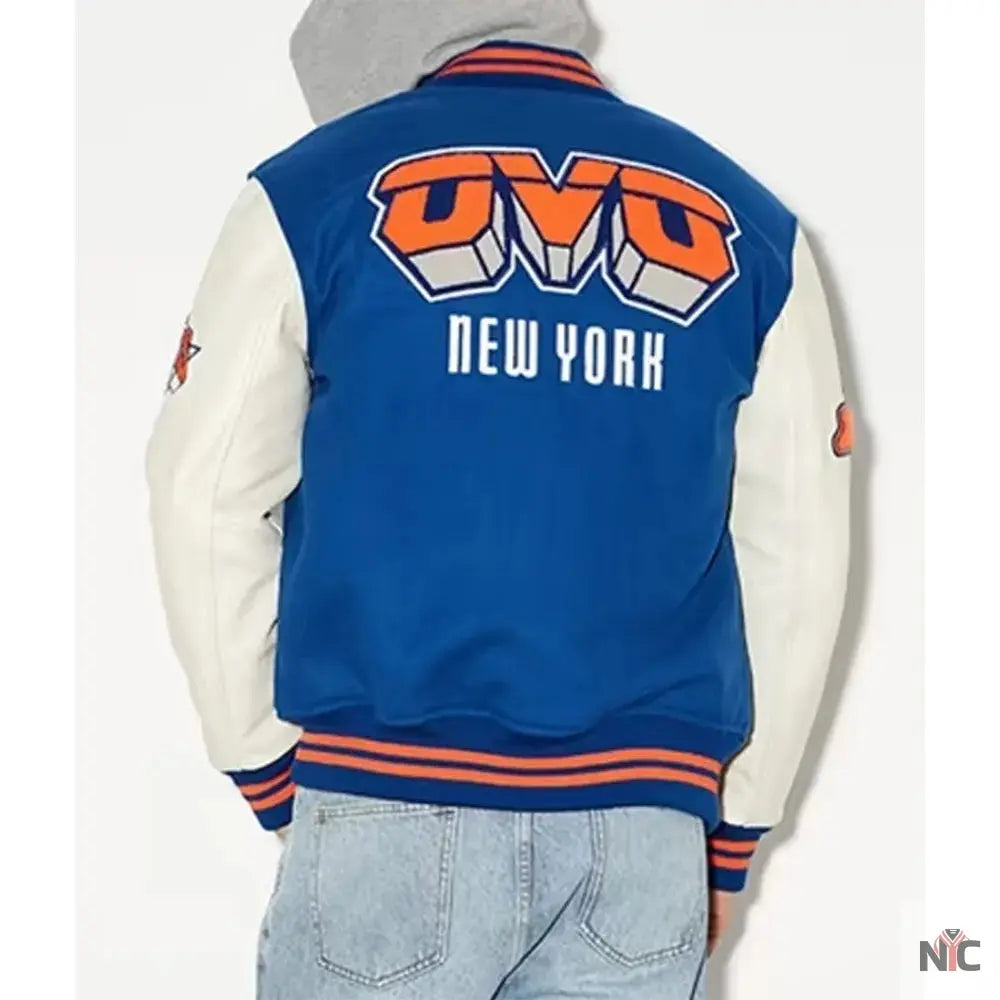OVO x NBA New York Knicks Blue Varsity Jacket