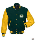 Oakland Athletics MLB Yellow and Green Letterman Jacket