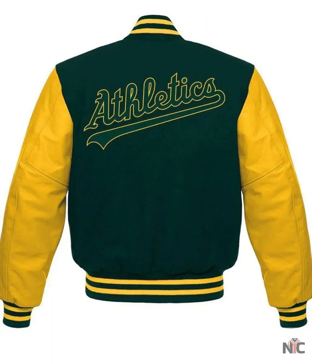 Oakland Athletics MLB Yellow and Green Letterman Jacket